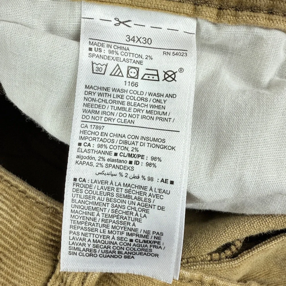 Old Navy Pants Men 34x30(29) Tan Brown Slim Built in Flex Corduroy Winter Preppy